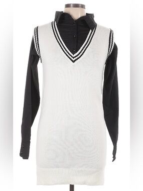 Heart & Heels Black & White V-Neck Tunic Sweater Vest W/Attached White Blouse L